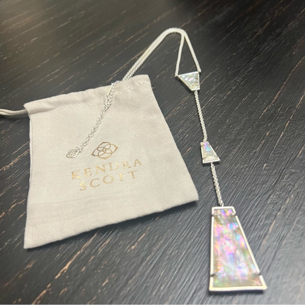 Kendra Scott Rare Collins White Abalone  Stone Y Pendant Necklace in Silver
